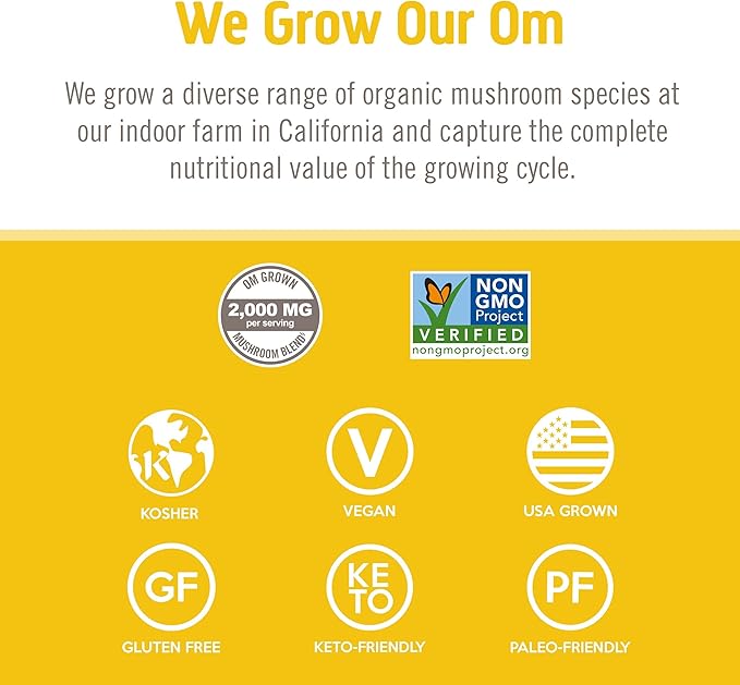 OM MUSHROOM SUPERFOOD Lion's Mane Mushroom Capsules Superfood Supplement, 180 Count, 60 Days, Fruit Body and Mycelium Nootropic for Memory Support, Focus, Clarity, Nerve Health, Creativity and Mood