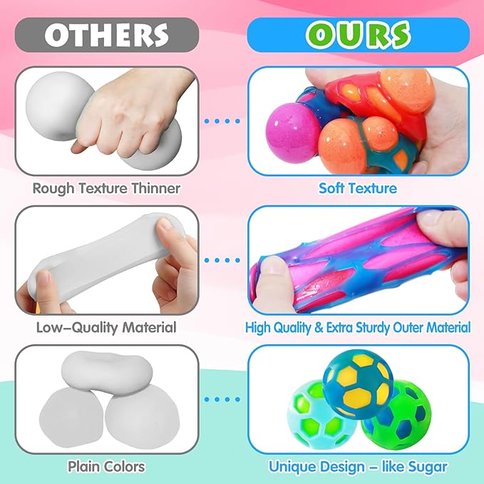 Stress Balls for Kids ,Fidget Toys Squishy, Squeezy, Stretchy Stress Fidget Balls, Slow Rising Squishy Ball for Party Favors, Classroom Prize, Travel Toy Gift, Hand Therapy Sensory Toy