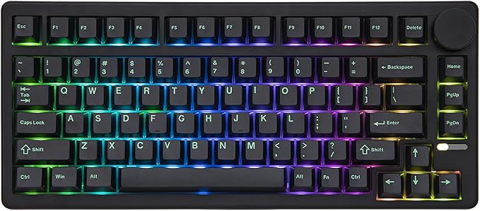 EPOMAKER QK81 75% Wireless Mechanical Gaming Keyboard, QMK/VIA Programmable and Hot-Swappable, 81 Keys with Metal Knob, 2.4Ghz/BT/USB, Creamy Gasket-Mount, RGB Backlight (Black, Flamingo Switch)