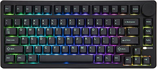 EPOMAKER QK81 75% Wireless Mechanical Gaming Keyboard, QMK/VIA Programmable and Hot-Swappable, 81 Keys with Metal Knob, 2.4Ghz/BT/USB, Creamy Gasket-Mount, RGB Backlight (Black, Wisteria Switch)