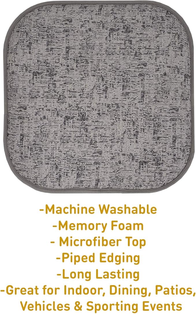 Sweet Home Collection Chair Cushion Memory Foam Pads Honeycomb Pattern Slip Non Skid Rubber Back Rounded Square 16" x 16" Seat Cover, 6 Pack, Broadway Gray/Black