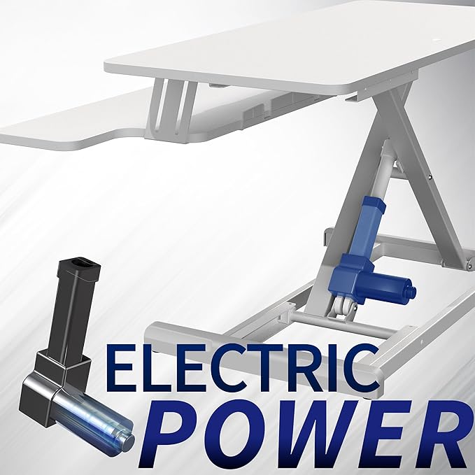 VIVO 36 inch Electric Motor Desk Converter, Height Adjustable Riser, Sit to Stand Dual Monitor and Laptop Workstation with Wide Keyboard Tray, White, DESK-VE36W