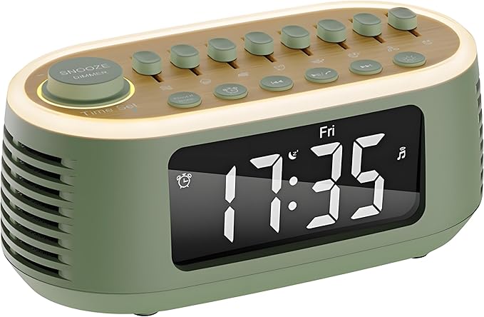 White Noise Machine Bluetooth Speaker, Digital Alarm Clock Sleep Timer with LED Display RGB Night Light, Soothing Natural Sleeping Sound Machine for Baby, Kids, Adults, Bedrooms (Green)