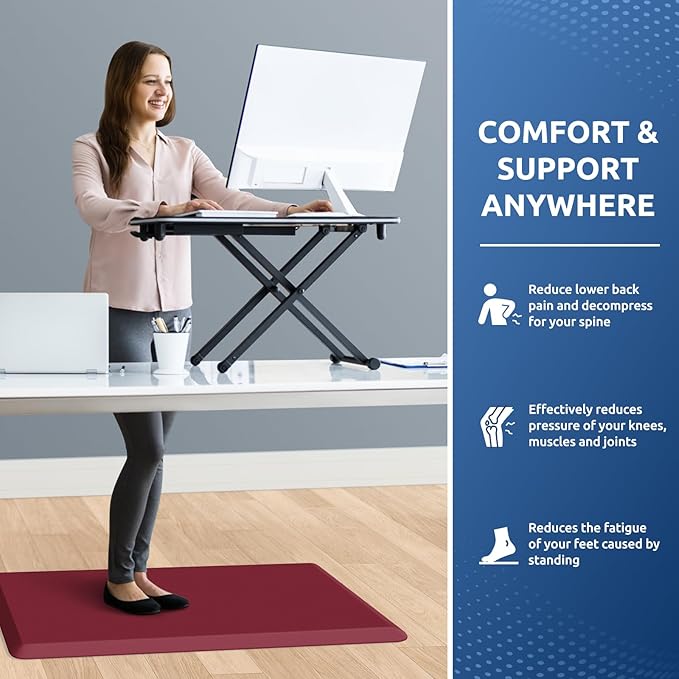 KitchenClouds Kitchen Mat Cushioned Anti Fatigue Rug 20"x32" Waterproof, Non Slip, Standing and Comfort Desk/Floor Mats for House Sink Office (Red)