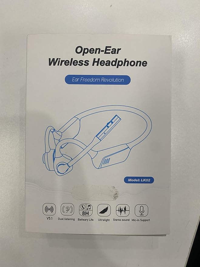 Smof Open-Ear Headphones with Mic, Bluetooth Headphones with Microphone Bluetooth 5.1 Wireless Headset with Noise-Canceling Mic and Mute Function for Online Meeting Driving-Not Bone Conduction