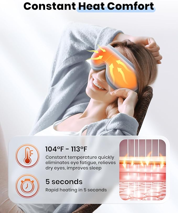 Eye Massager with Heat, Heated Eye Mask with Bluetooth Music, Face Massager, Mask for Migraine & Headache Relief, Improved Sleep, Birthday Gifts for Mom Dad Women Men Her Him