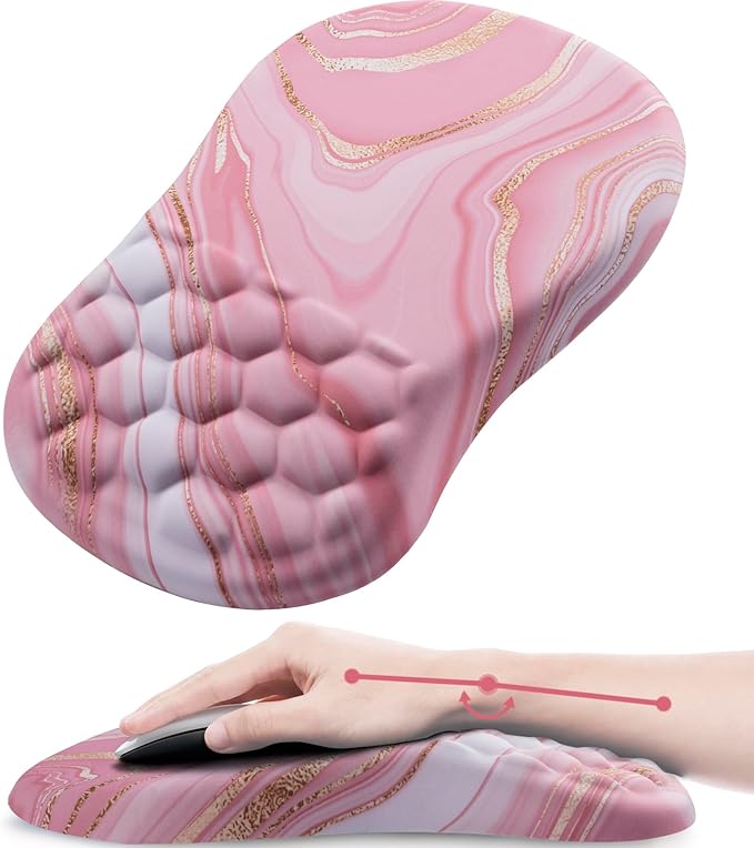 Mouse Pad Wrist Support, Ergonomic Mouse Pad with Wrist Rest, Comfortable Computer Mouse Pad for Laptop, Pain Relief Mousepad with Non-Slip PU Base Pink