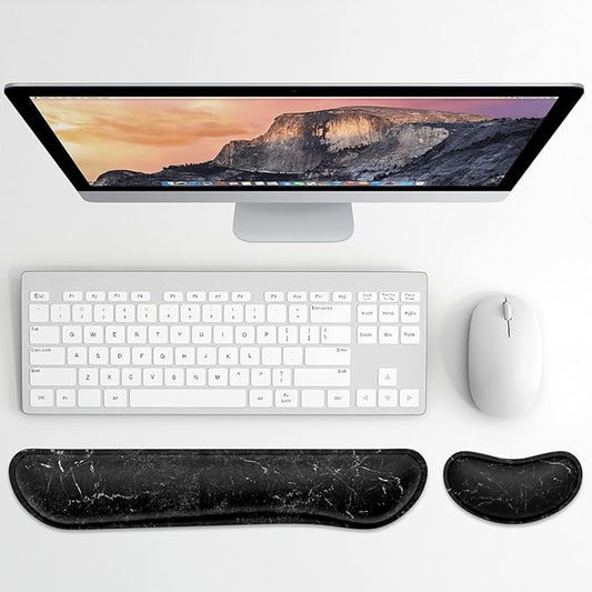 Dapesuom Enlarge Keyboard Wrist Rest, Memory Foam Wrist Cushion for Desk Mats Support, Cute Marble Pain Relief Keyboard Mouse Pad Rests Set with Non-Slip Base for Gaming Laptop Office Computer, Black