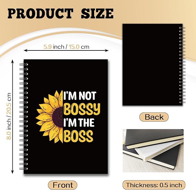 YAZMEEN Boss Blank Spiral Notebook（160 Pages） I'm Not Bossy I'm The Boss Hardcover Sketchbook Boss Appreciation Gift Funny Sunflower Notebook Gift for Women Men Boss Leader Mentor Manager Colleague