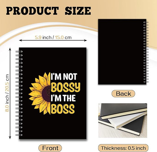 YAZMEEN Boss Blank Spiral Notebook（160 Pages） I'm Not Bossy I'm The Boss Hardcover Sketchbook Boss Appreciation Gift Funny Sunflower Notebook Gift for Women Men Boss Leader Mentor Manager Colleague