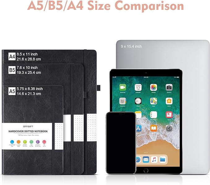 Bullet Dotted Journal Notebook, 312 Numbered Pages A5 Hardcover Leather Journal, 100gsm No Bleed Paper Dot Grid Notebook with Index Pages, Dot Journal for Women Men, 5.75" x 8.38", Pink