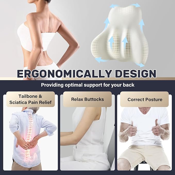 Coverado Lumbar Support Pillow for Car, Ergonomic Memory Foam Back Pillow for Office Chair, Back Cushion for Back Pain Relief, PU Leather Car Lumbar Support for Driving Seat