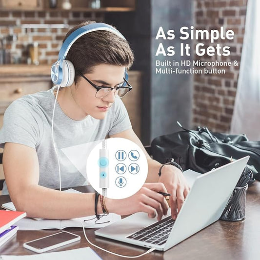 AILIHEN Kids Headphones for School Boys, Headphones with Microphone for Chromebook Laptop Computer Smartphone, 3.5mm Foldable Lightweight Headset for Teen Teenager (Blue)