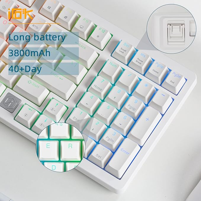 IROK FE98Pro Wireless RGB Hot Swappable Mechanical Keyboard, Three-Layer Dampening 98 Keys Gaming Keyboard, Customizable Backlit, USB-C/2.4GHz/Bluetooth- White/Red