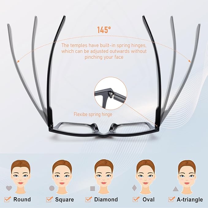 4 Pack Progressive Multifocus Reading Glasses for Women Men, Blue Light Blocking Spring Hinge Computer Readers