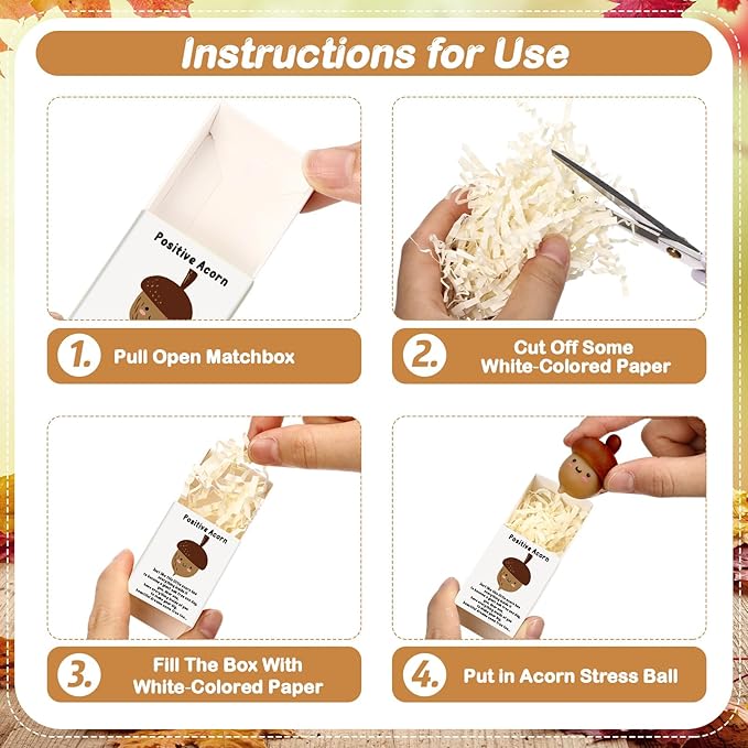 Wettarn 24 Sets Positive Acorn Gifts Cute Stress Balls with Support Gift Boxes Fall Thanksgiving Party Favors for Employee Coworker Friends Office Inspirational Relief Toys