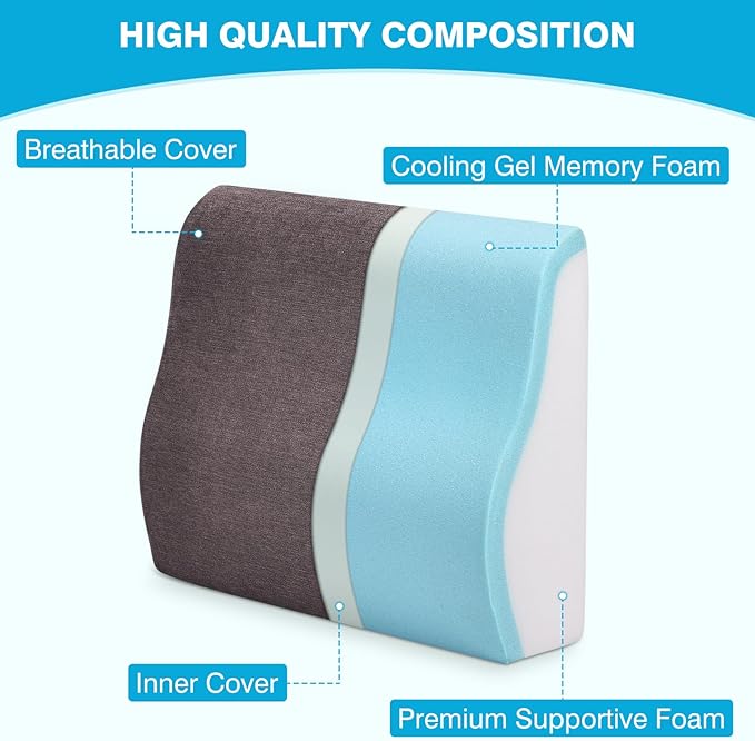 TANYOO Back Support Pillow for Recliner Dual Layer Lumbar Support Pillow with Gel Memory Foam Ergonomic Orthopedic Couch Lumbar Cushions for Elderly Lower Back Pain Relief Washable Cover Brown