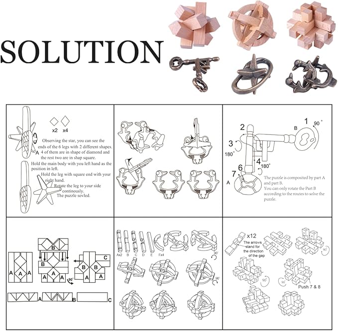 Brain Teaser Puzzle for Adults Puzzles Metal Hole Lock Adult Educational Toy Jigsaw IQ Puzzle（6 Pack） (Gold)