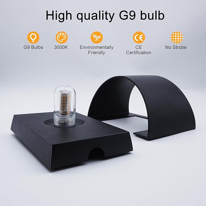 KICAAO Modern LED Wall Sconce,Warm White 3000K,Hardwired Indoor Outdoor Black Wall Lights Set of 2 Up and Down Wall Mount Light for Living Room Bedroom Hallway Corridor Conservatory(with G9 Bulbs)