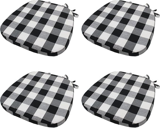Chair Cushion with Ties for Dining Chair - Memory Foam No Slip Kitchen Chair pad and Dining Room Seat Cushion with Machine Washable Cover [16.5 X 16.2 Inches] - (Black White,4)