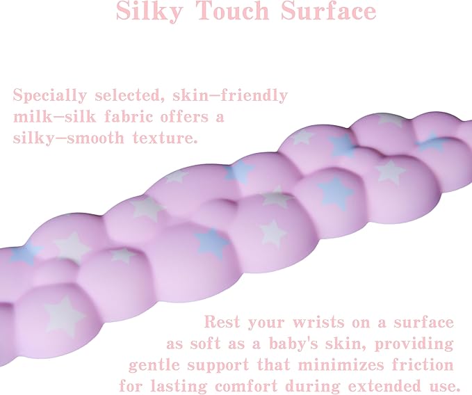 Cloud Wrist Rest Set for Keyboard and Mouse, Includes Cute Coaster, with Computers and Laptops (Pink Colorful Star Set)