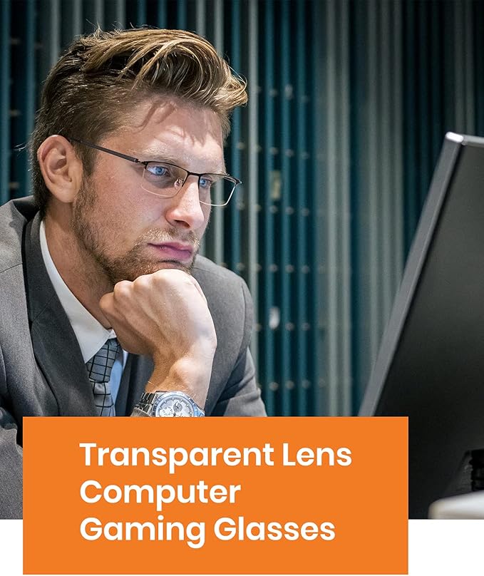 Cyxus Blue Light Glasses for Men Semi Rim Glasses Crystal Lens Rimless UV Blocking Gaming Eyeglasses Black 8003