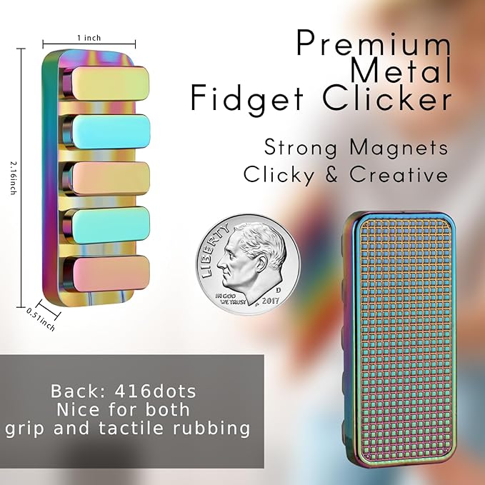 Fidget Toys for Adults - Creative Magnetic Haptic Fidget Clicker with 3 Noise Levels Loud-Quiet EDC Fidgette Toys Adults Office Class Fidget Toys Relief Stress and Anxiety ADHD Approved (Rainbow)