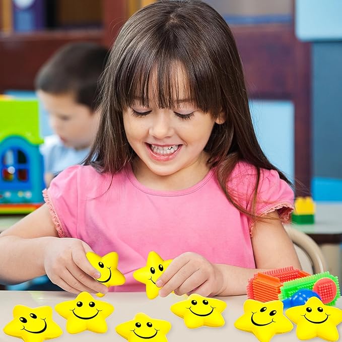 20 Pieces Star Smile Face Stress Balls Star Mini Foam Smile Ball Stress Relief Toy Mini Classroom Exchange Gifts Kids Toys for School Carnival Reward, Student Prizes, Party Bag Fillers