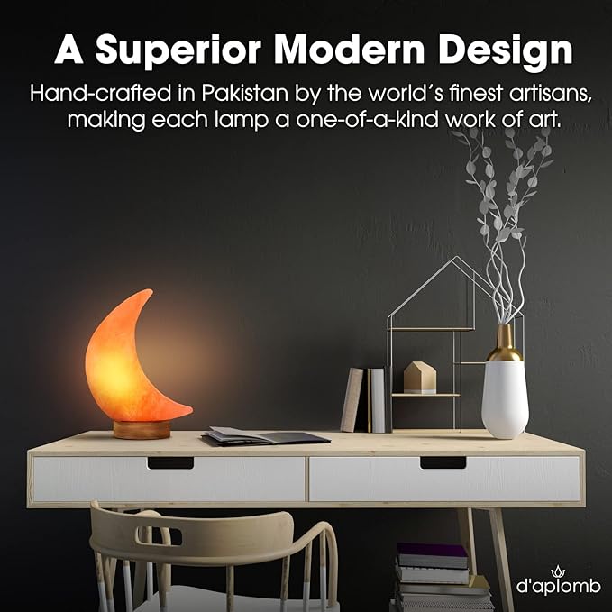 d'aplomb 100% Authentic Natural Himalayan Salt Lamp;Hand Carved Moon Pink Crystal Rock Salt from Himalayan Mountains; Dimmer Cord; 5 lbs