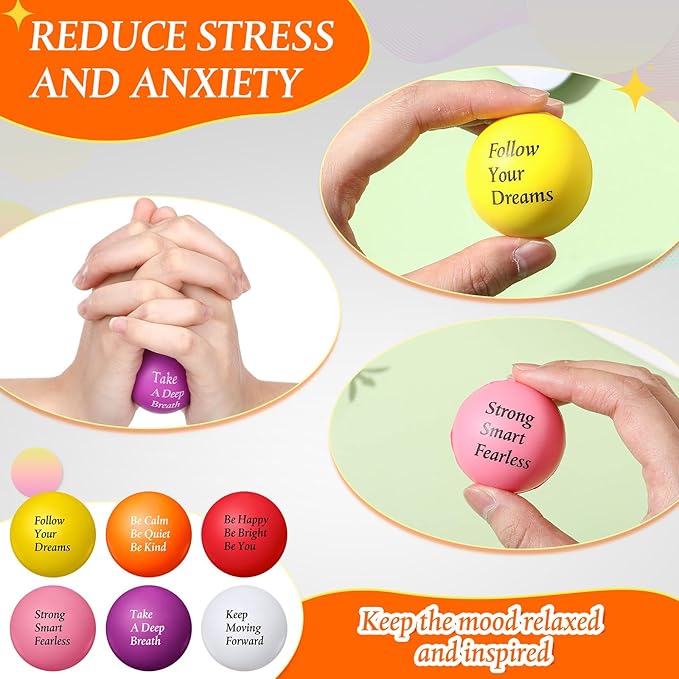 Aoriher 36 Pcs Motivational Stress Balls Colorful Stress Balls Bulk Quotes Inspirational Funny Foam Toys Hand Exercise Gifts for Office Small Toys for Motivating Supply(Vivid Color)