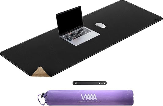 Vyaaa Cork & Leather Desk Mat, 47.2" x 15.7" Dual Sided Leather Desk Pad, Large Mouse Pad ，Waterproof Extra Large Desk Mat, Desk Mats on top of Desks for Home or Office (Black)