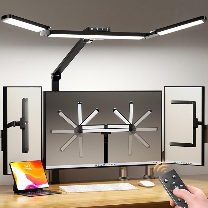 LED Desk Lamp with Clamp, Architect Desk Lamp for Home Office with Remote, 24W Ultra-Bright Desk Light with Stepless Dimming and Stepless Color Temp, Memory Function for Study and Workbench