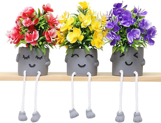Zerzsy Set of 3 Small Artificial Plants in Pots,Cute Fake Potted Plants with Hanging Leg Planter for Window Sill Desk Bathroom Decor, Home Office Artificial Succulent Plants