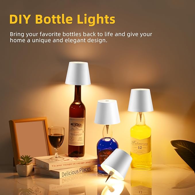 Realmoon Wireless LED Wine Bottle Light - 3 Color Dimmable, Perfect for Dining Room, Bedroom and Bar Atmosphere (White)