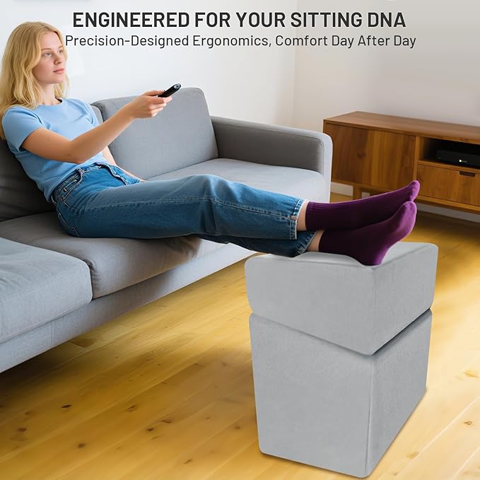 Ergonomic Under Desk Foot Rest & Stool for Work - 3D Adjustable Stackable Footrest w/Detachable Base, High-Density Support & Washable Cover for Office/Gaming/Travel (17×11×17in, Gray)