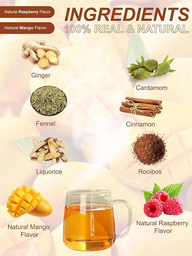 TeeLux Mango Ginger Tea, Zesty Ginger Root & Warm Cinnamon & Sweet Spices Blend, Caffeine Free, Aromatic & Flavorful, 100 Count