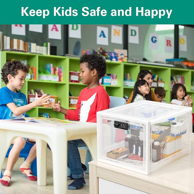 iBune Large Medication Lock Box, Lockable Medicine Storage Box for Medicine Safe/Phone/Refrigerator/Personal Items/Home/Office/Dorm, White