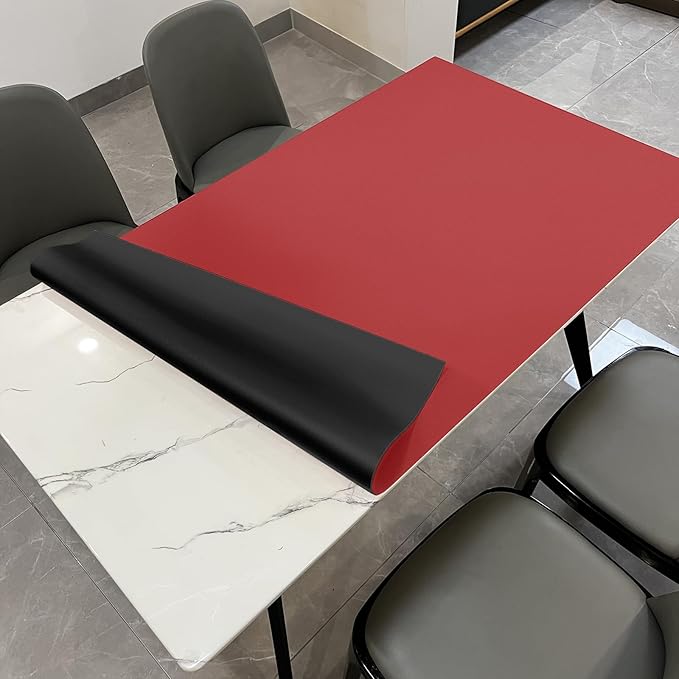 Leather Table Cover,1.8mm Thick,30x60 Inch Desk Cover,Large Desk Mat,Table Protector,Table Cover Protector,Craft Mats to Protect Table(Black+Wine Red,30x60)