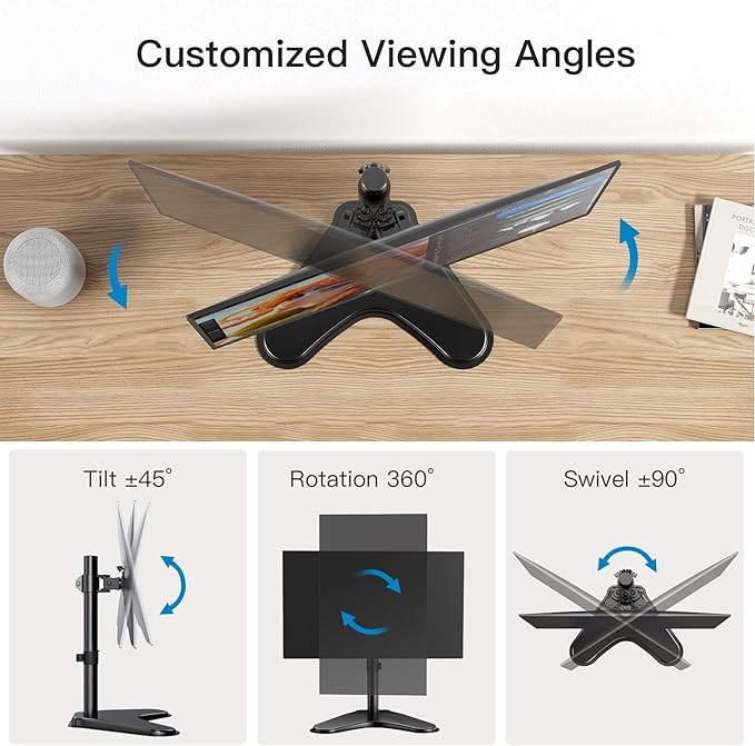 HUANUO Adjustable Monitor Stand, Freestanding Desk Stand for 13-32 Inch Screens with Full Motion Swivel - Heavy Duty Steel Base Holds 17.6lbs (VESA 75x75/100x100mm)