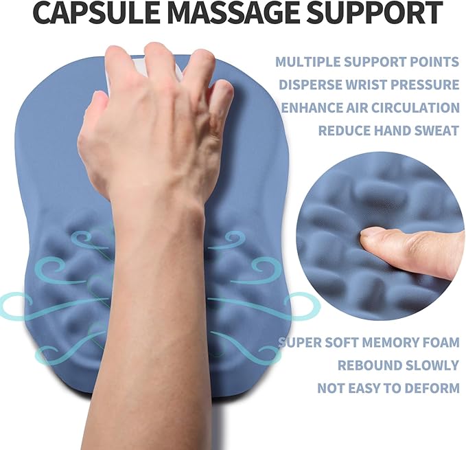 Ergonomic Raised Mouse Pad Wrist Support with Bilateral Slope Memory Foam Mousepad for Wrist Rest and Carpal Tunnel Pain Relief 11.8x7.9〃 Stone Blue