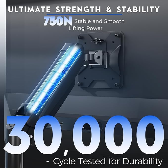 BONTEC Monitor Arm Desk Mount, Gas Spring Monitor Stand, Adjustable Full Motion VESA with C Clamp & Grommet Base, Supports 6.6-19.8lbs LCD/LED Tilt, Swivel, Rotation (Single Arm, 15-32 Inch)