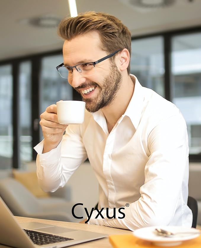 Cyxus Blue Light Glasses for Men Semi Rim Crystal Lens Rimless Glasses UV Blocking Gaming Eyeglasses