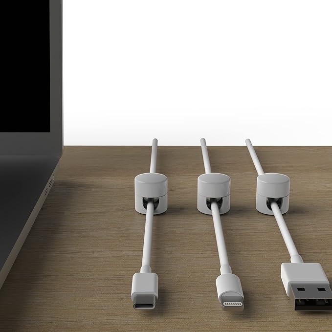 Cable Anchors for Desk Organization White | Premium Aluminum Cord Organizers | Charger + Cable Management Clips for Home & Office | Stylish, Sturdy, & Functional | (3 Pack)