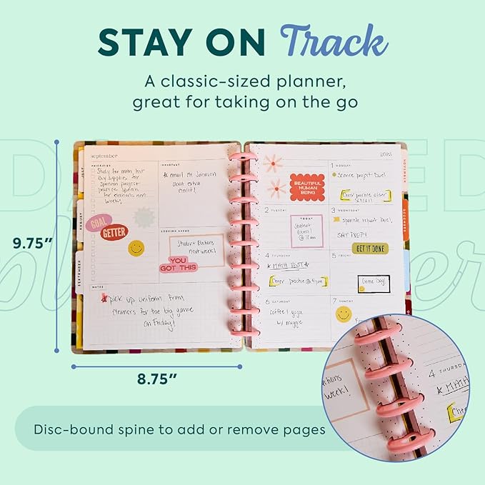 Happy Planner Disc-Bound 12-Month July 2025–June 2026 Planner with 3 Extra Months, Classic Size, Dashboard Layout, Just Be You, 7" x 9.25”
