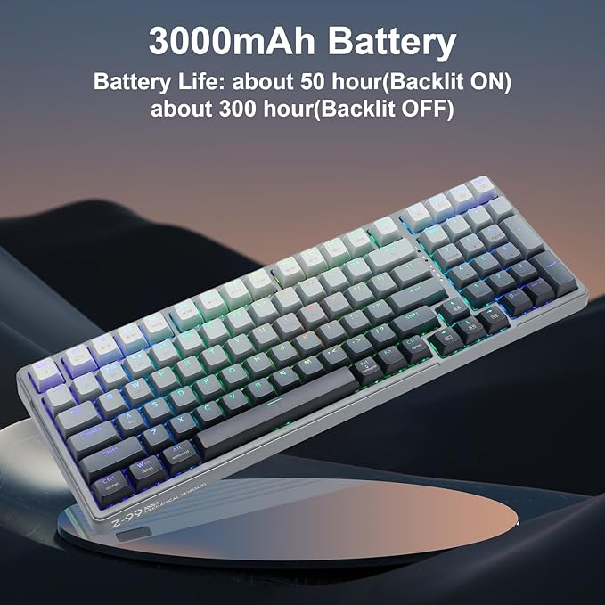HUO JI E-YOOSO Wireless Mechanical Keyboard, Hot Swappable, Pre-lubed Blue Switches, Gasket Structure, Bluetooth/2.4GHz/USB-C, RGB Backlit,PBT Keycap Custom Gaming Keyboard for PC (Gray)