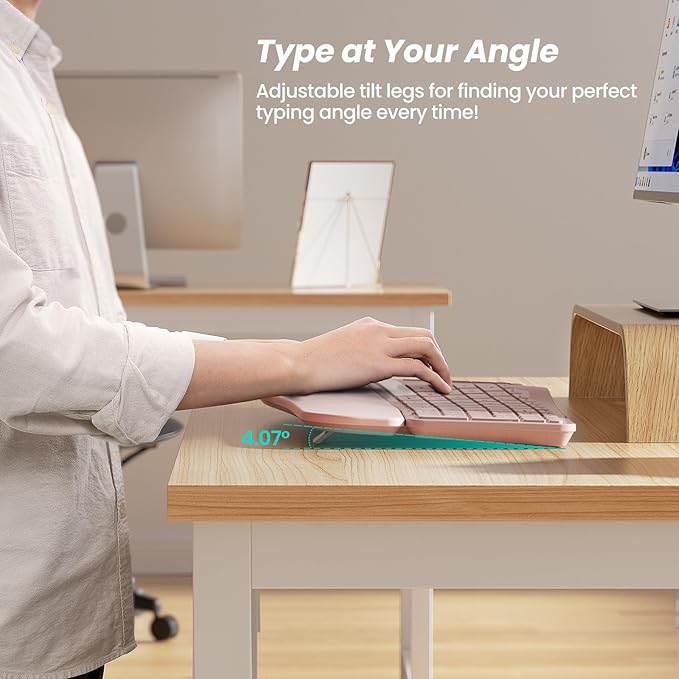 Nulea RT05 Wireless Ergonomic Keyboard, Split Keyboard with Wrist Rest, USB-C Charging, 7-Color Backlight, Natural Typing, Bluetooth and USB Connectivity, Compatible with Windows,Mac(Pink)