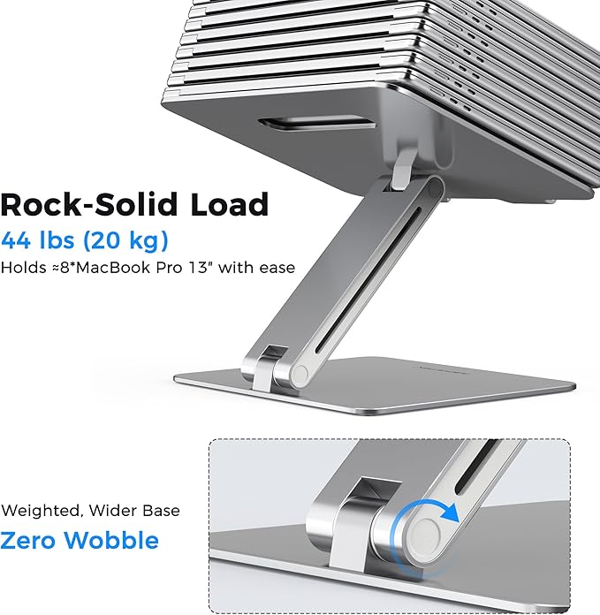 AboveTEK Laptop Stand, Adjustable Portable Computer Riser, Ergonomic Aluminum Notebook Desktop Holder for Desk, Compatible with MacBook Pro, Air, HP, Fits Up to 17 Inch Laptops, Silver
