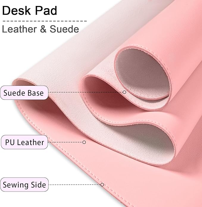 Large Desk Pad, 47.2" x 17" PU Leather Desk Mat for Desktop, Non-Slip Office Desk Mat for Desk, Waterproof Computer Pad for Desk, Keyboard Mats for Home & Office (Melon Pink)