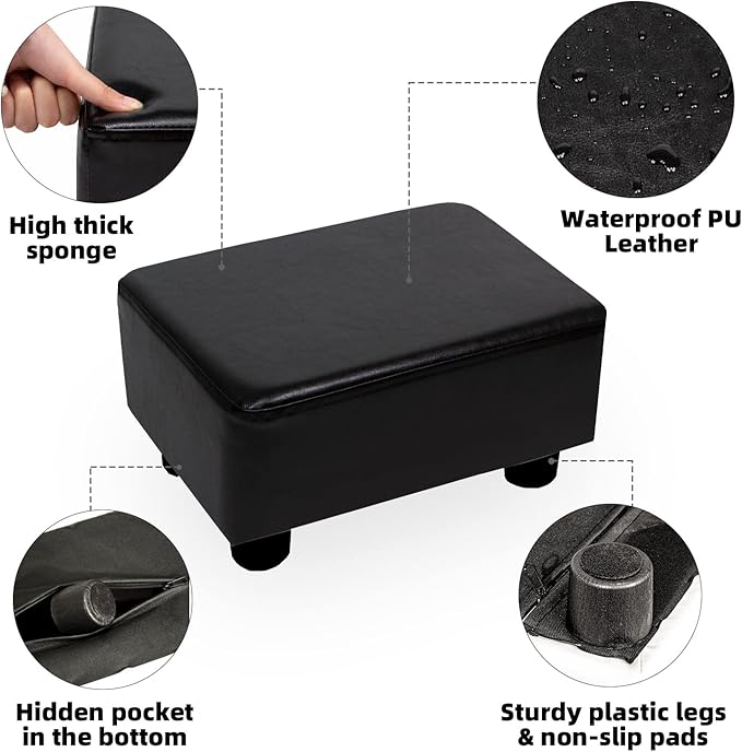 CAROLMADE Small Foot Stool Ottoman Footstool with Legs Under Desk Footrest for Living Room Bedroom and Office, Black