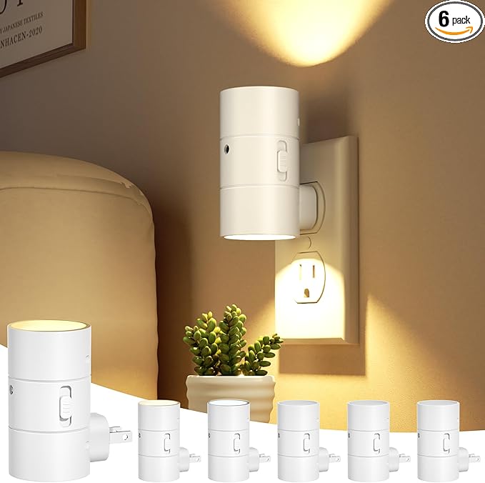 Night Lights Plug Into Wall,3 Color Temperatures LED Night Light Plug in,Dusk to Dawn Sensor,0-100LM Adjustable Brightness,Dimmable Night Lights for Hallway Bathroom Stair Bedroom,White,6 Pack